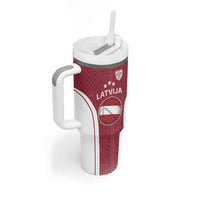 Latvia Basketball Custom Tumbler With Handle Red Latvian Pattern