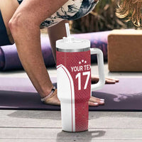 Latvia Basketball Custom Tumbler With Handle Red Latvian Pattern