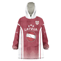 Latvia Basketball Custom Wearable Blanket Hoodie Red Latvian Pattern