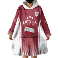 Latvia Basketball Custom Wearable Blanket Hoodie Red Latvian Pattern