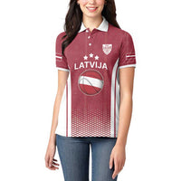 Latvia Basketball Custom Women Polo Shirt Red Latvian Pattern