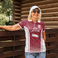 Latvia Basketball Custom Women Polo Shirt Red Latvian Pattern