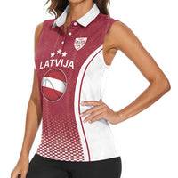 Latvia Basketball Custom Women Sleeveless Polo Shirt Red Latvian Pattern