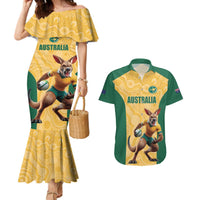 Custom Australia Rugby Couples Matching Mermaid Dress and Hawaiian Shirt Kangaroo Mascot