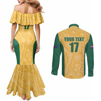 Custom Australia Rugby Couples Matching Mermaid Dress and Long Sleeve Button Shirt Kangaroo Mascot