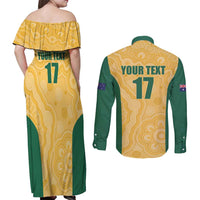 Custom Australia Rugby Couples Matching Off Shoulder Maxi Dress and Long Sleeve Button Shirt Kangaroo Mascot