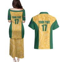 Custom Australia Rugby Couples Matching Puletasi and Hawaiian Shirt Kangaroo Mascot