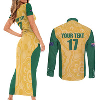 Custom Australia Rugby Couples Matching Short Sleeve Bodycon Dress and Long Sleeve Button Shirt Kangaroo Mascot