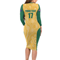 Custom Australia Rugby Family Matching Long Sleeve Bodycon Dress and Hawaiian Shirt Kangaroo Mascot