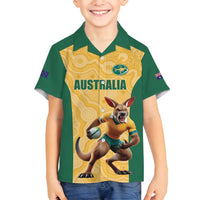 Custom Australia Rugby Family Matching Long Sleeve Bodycon Dress and Hawaiian Shirt Kangaroo Mascot