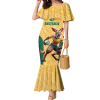 Custom Australia Rugby Family Matching Mermaid Dress and Hawaiian Shirt Kangaroo Mascot
