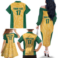 Custom Australia Rugby Family Matching Off The Shoulder Long Sleeve Dress and Hawaiian Shirt Kangaroo Mascot