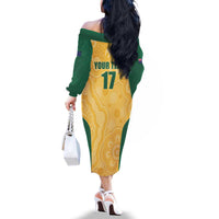 Custom Australia Rugby Family Matching Off The Shoulder Long Sleeve Dress and Hawaiian Shirt Kangaroo Mascot