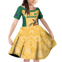 Custom Australia Rugby Family Matching Off Shoulder Short Dress and Hawaiian Shirt Kangaroo Mascot