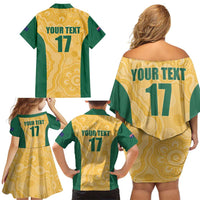 Custom Australia Rugby Family Matching Off Shoulder Short Dress and Hawaiian Shirt Kangaroo Mascot