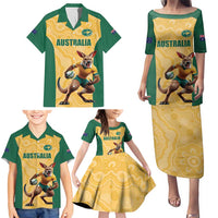 Custom Australia Rugby Family Matching Puletasi and Hawaiian Shirt Kangaroo Mascot