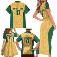 Custom Australia Rugby Family Matching Short Sleeve Bodycon Dress and Hawaiian Shirt Kangaroo Mascot