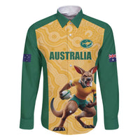Custom Australia Rugby Family Matching Short Sleeve Bodycon Dress and Hawaiian Shirt Kangaroo Mascot