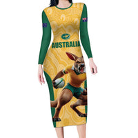 Custom Australia Rugby Long Sleeve Bodycon Dress Kangaroo Mascot