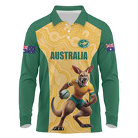 Custom Australia Rugby Long Sleeve Polo Shirt Kangaroo Mascot