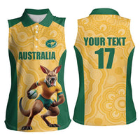 Custom Australia Rugby Women Sleeveless Polo Shirt Kangaroo Mascot