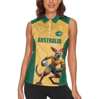Custom Australia Rugby Women Sleeveless Polo Shirt Kangaroo Mascot