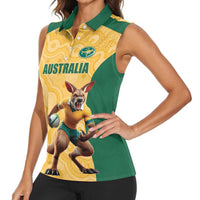 Custom Australia Rugby Women Sleeveless Polo Shirt Kangaroo Mascot