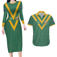 Custom Australia Rugby Couples Matching Long Sleeve Bodycon Dress and Hawaiian Shirt Sporty Style