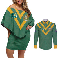 Custom Australia Rugby Couples Matching Off Shoulder Short Dress and Long Sleeve Button Shirt Sporty Style