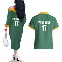 Custom Australia Rugby Couples Matching Off The Shoulder Long Sleeve Dress and Hawaiian Shirt Sporty Style