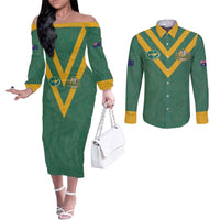Custom Australia Rugby Couples Matching Off The Shoulder Long Sleeve Dress and Long Sleeve Button Shirt Sporty Style