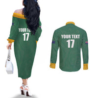 Custom Australia Rugby Couples Matching Off The Shoulder Long Sleeve Dress and Long Sleeve Button Shirt Sporty Style
