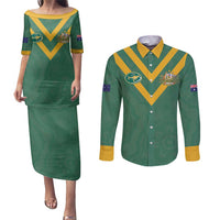 Custom Australia Rugby Couples Matching Puletasi and Long Sleeve Button Shirt Sporty Style