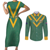 Custom Australia Rugby Couples Matching Short Sleeve Bodycon Dress and Long Sleeve Button Shirt Sporty Style