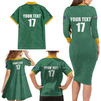 Custom Australia Rugby Family Matching Long Sleeve Bodycon Dress and Hawaiian Shirt Sporty Style
