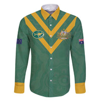 Custom Australia Rugby Family Matching Long Sleeve Bodycon Dress and Hawaiian Shirt Sporty Style