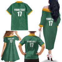 Custom Australia Rugby Family Matching Off The Shoulder Long Sleeve Dress and Hawaiian Shirt Sporty Style