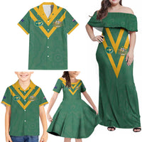 Custom Australia Rugby Family Matching Off Shoulder Maxi Dress and Hawaiian Shirt Sporty Style