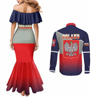 Poland Coat of Arms Couples Matching Mermaid Dress and Long Sleeve Button Shirt A white and Crowned Eagle