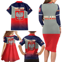 Poland Coat of Arms Family Matching Long Sleeve Bodycon Dress and Hawaiian Shirt A white and Crowned Eagle