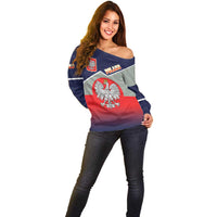 Poland Coat of Arms Off Shoulder Sweater A white and Crowned Eagle LT17 - Wonder Print Shop