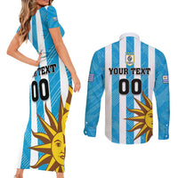 Custom Uruguay Football Couples Matching Short Sleeve Bodycon Dress and Long Sleeve Button Shirt Sol De May - Wonder Print Shop