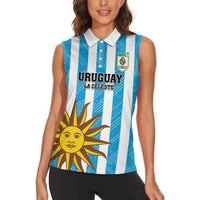 Custom Uruguay Football Women Sleeveless Polo Shirt Sol De May - Wonder Print Shop