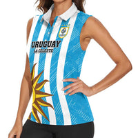 Custom Uruguay Football Women Sleeveless Polo Shirt Sol De May - Wonder Print Shop