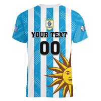 Custom Uruguay Football Women V-Neck T-Shirt Sol De May - Wonder Print Shop