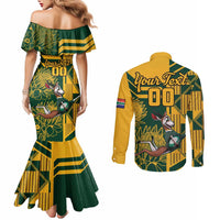 Custom South Africa Rugby Couples Matching Mermaid Dress and Long Sleeve Button Shirt Springboks With Protea Cynaroides
