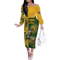 Custom South Africa Rugby Family Matching Off The Shoulder Long Sleeve Dress and Hawaiian Shirt Springboks With Protea Cynaroides - Wonder Print Shop