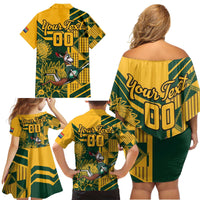 Custom South Africa Rugby Family Matching Off Shoulder Short Dress and Hawaiian Shirt Springboks With Protea Cynaroides - Wonder Print Shop
