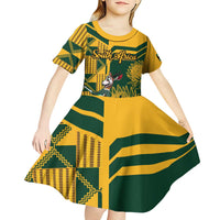 Custom South Africa Rugby Kid Short Sleeve Dress Springboks With Protea Cynaroides - Wonder Print Shop