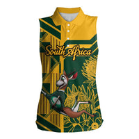 Custom South Africa Rugby Women Sleeveless Polo Shirt Springboks With Protea Cynaroides - Wonder Print Shop